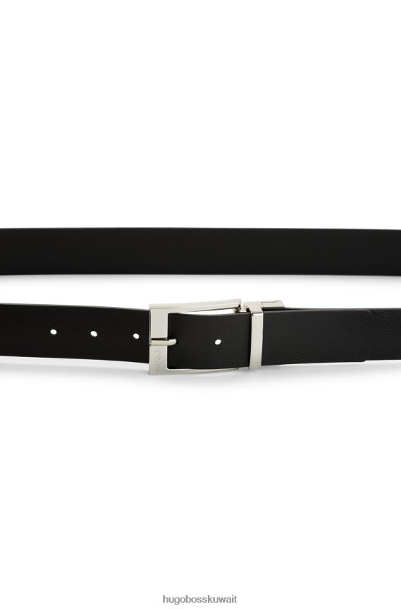 4TFNJN5698 أسود Hugo Boss حزام أسود قابل للعكس من جلد هوغو الناعم والمحبب