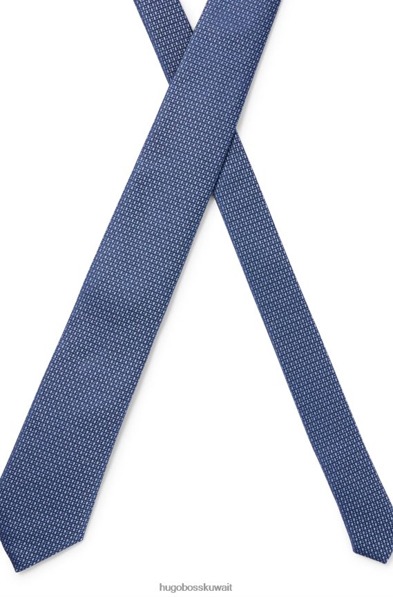 4TFNJN5699 أزرق Hugo Boss ربطة عنق من الحرير مع حروف صغيرة على كامل اللون باللون الأزرق