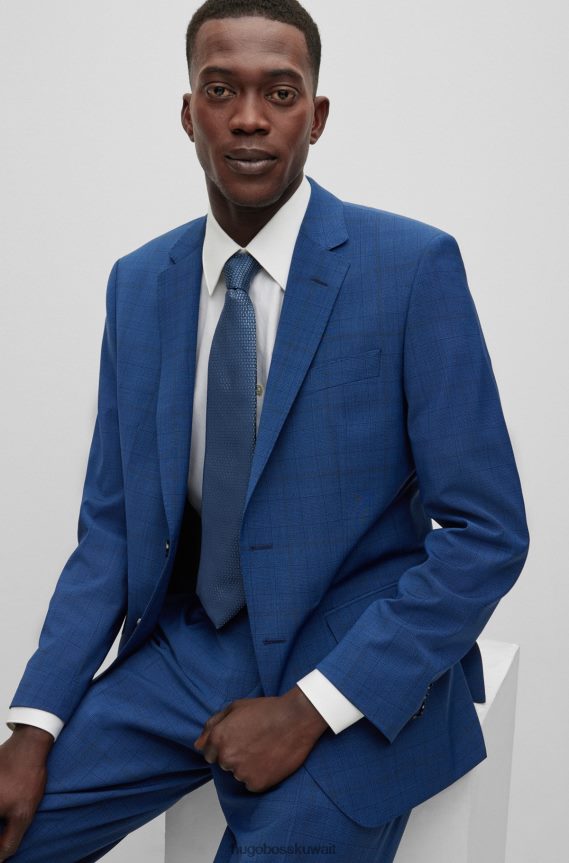 4TFNJN5699 أزرق Hugo Boss ربطة عنق من الحرير مع حروف صغيرة على كامل اللون باللون الأزرق