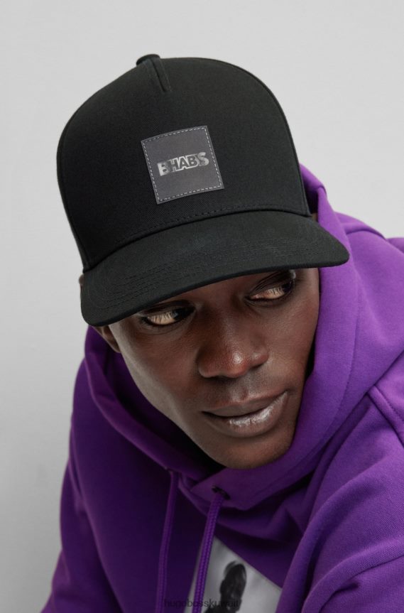 4TFNJN5701 أسود Hugo Boss قبعة هوغو من القطن الأسود مع شعار عدسي