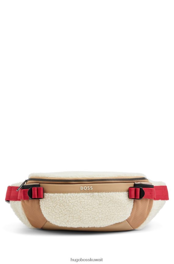 4TFNJN5705 أبيض Hugo Boss حقيبة حزام من الفرو الصناعي مع تفاصيل الشعار باللون الأبيض