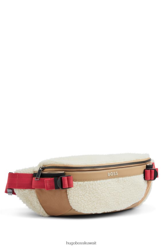 4TFNJN5705 أبيض Hugo Boss حقيبة حزام من الفرو الصناعي مع تفاصيل الشعار باللون الأبيض