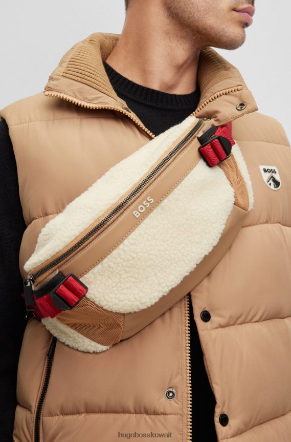 4TFNJN5705 أبيض Hugo Boss حقيبة حزام من الفرو الصناعي مع تفاصيل الشعار باللون الأبيض