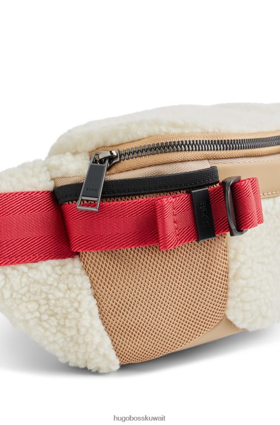 4TFNJN5705 أبيض Hugo Boss حقيبة حزام من الفرو الصناعي مع تفاصيل الشعار باللون الأبيض