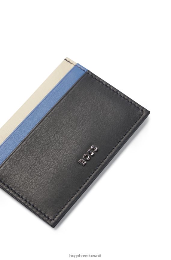 4TFNJN5707 أزرق غامق Hugo Boss حاملة بطاقات متعددة الألوان من الجلد غير اللامع باللون الأزرق الداكن
