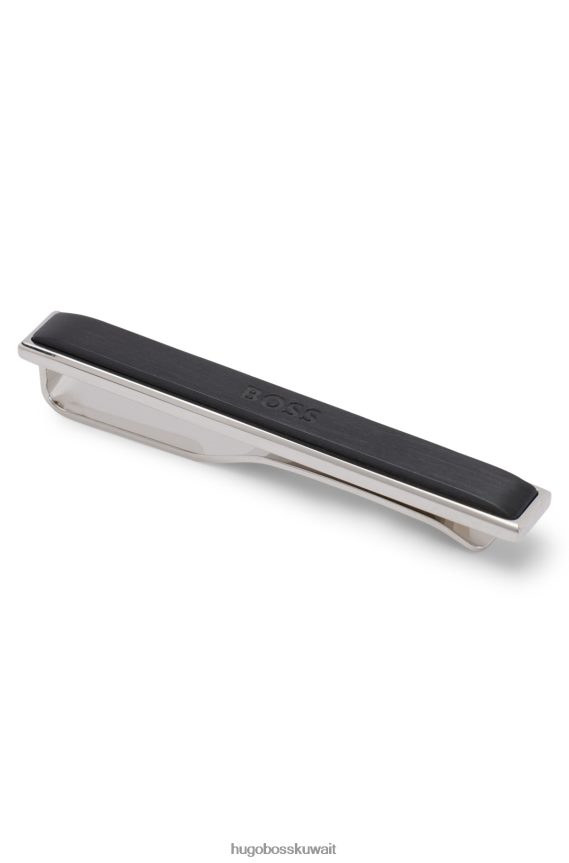 4TFNJN5708 أسود Hugo Boss مشبك ربطة عنق هوغو أسود مع إدراج أسود وشعار محفور