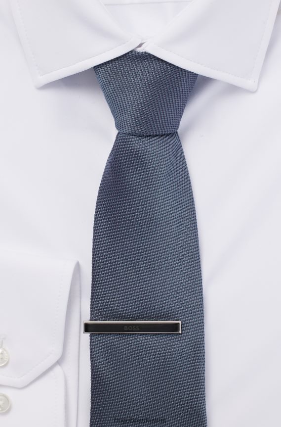 4TFNJN5708 أسود Hugo Boss مشبك ربطة عنق هوغو أسود مع إدراج أسود وشعار محفور