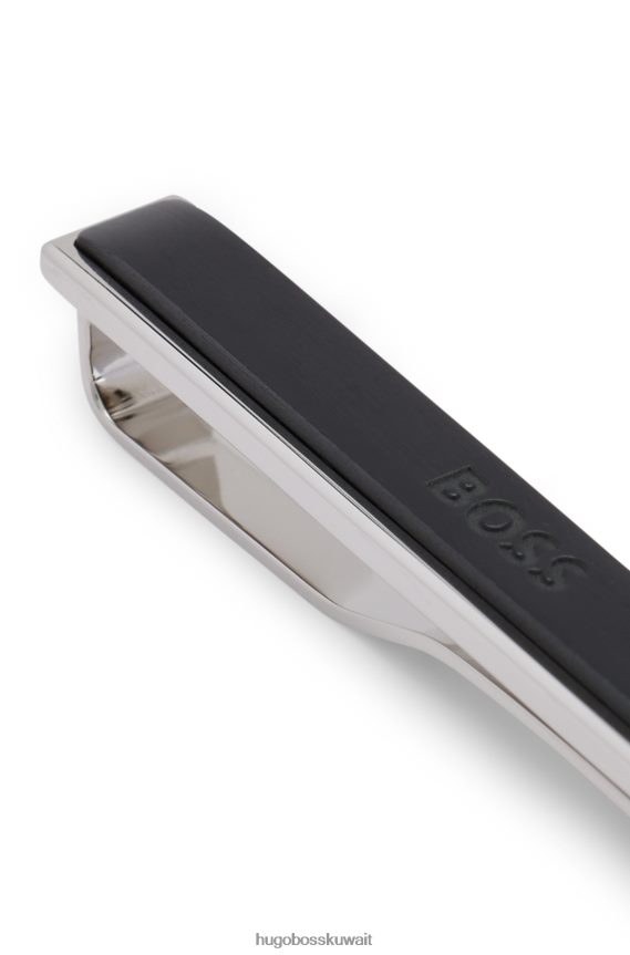 4TFNJN5708 أسود Hugo Boss مشبك ربطة عنق هوغو أسود مع إدراج أسود وشعار محفور
