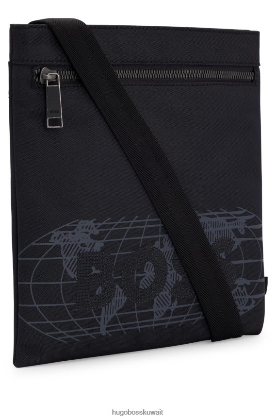 4TFNJN5709 أسود Hugo Boss حقيبة هوغو مصنوعة من مادة معاد تدويرها باللون الأسود مع شعار مرصع