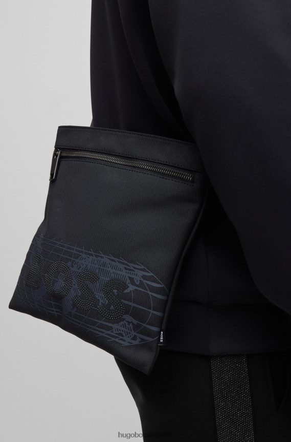 4TFNJN5709 أسود Hugo Boss حقيبة هوغو مصنوعة من مادة معاد تدويرها باللون الأسود مع شعار مرصع