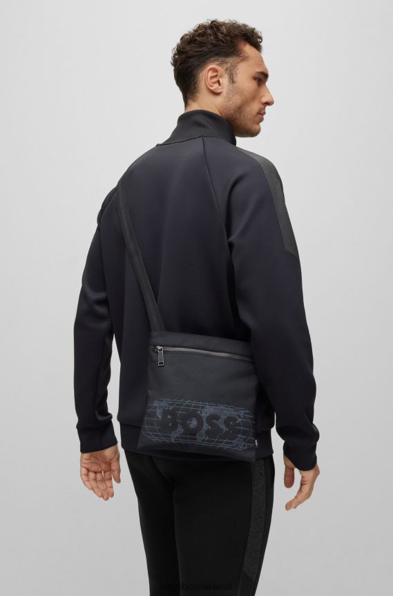 4TFNJN5709 أسود Hugo Boss حقيبة هوغو مصنوعة من مادة معاد تدويرها باللون الأسود مع شعار مرصع