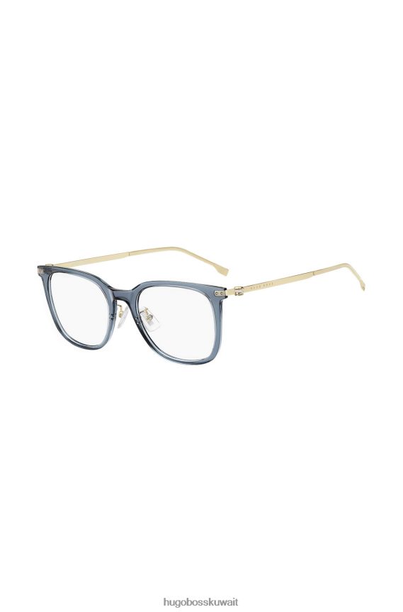 4TFNJN5710 حزمة مسبقة متنوعة Hugo Boss إطارات هوغو البصرية من الأسيتات الأزرق مع أذرع ذهبية اللون، عبوة مسبقة متنوعة