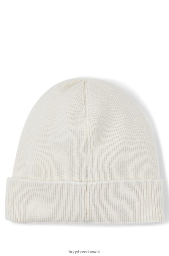4TFNJN5713 أبيض Hugo Boss قبعة صغيرة مضلعة بيضاء مع شارة شعار السيليكون هوغو