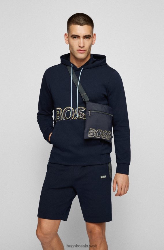 4TFNJN5721 أزرق غامق Hugo Boss حقيبة هيوغو باللون الأزرق الداكن مصنوعة من قماش معاد تدويره مع شعار متعدد الألوان