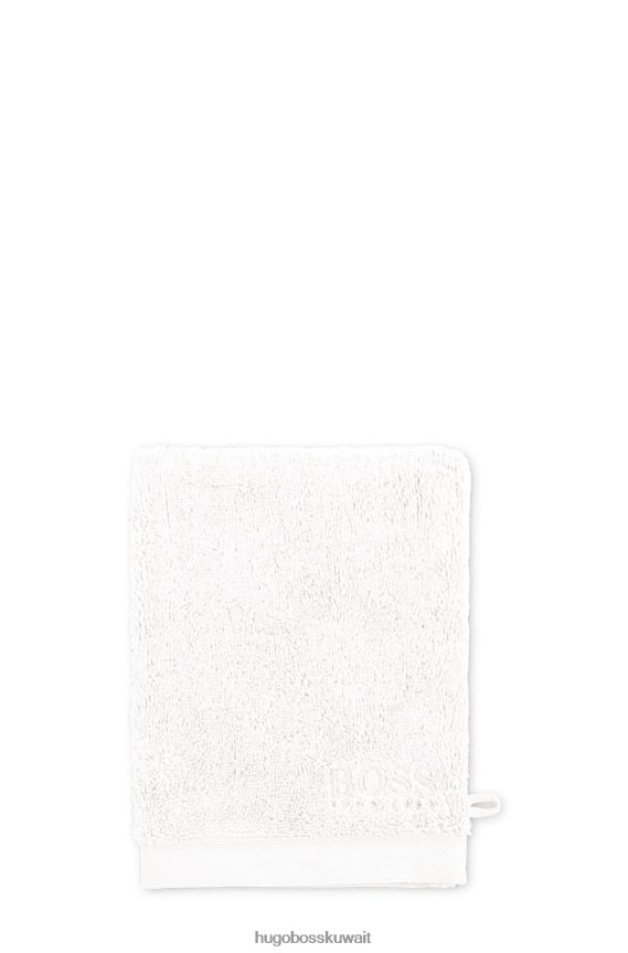 4TFNJN5726 أبيض Hugo Boss قفاز غسيل بشعار الماركة مصنوع من قطن بحر إيجه باللون الأبيض