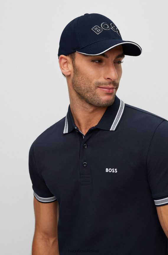 4TFNJN5730 أزرق غامق Hugo Boss قبعة بيكيه قابلة للتمدد مع شعار مطرز باللون الأزرق الداكن