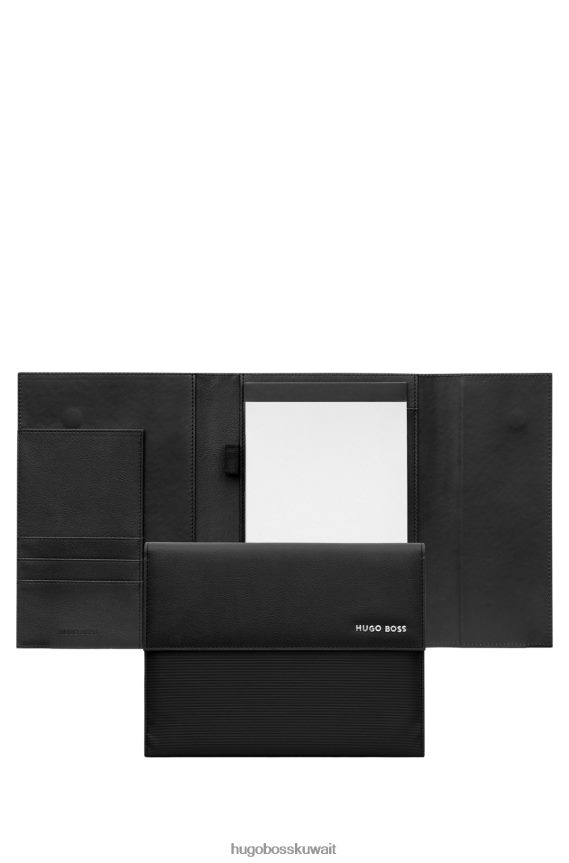 4TFNJN5733 أسود Hugo Boss مجلد مقاس A5 باللون الأسود من Hugo مصنوع من الجلد الصناعي مع هيكل مقلم