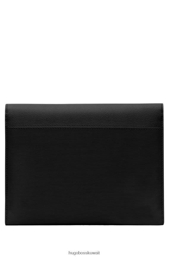 4TFNJN5733 أسود Hugo Boss مجلد مقاس A5 باللون الأسود من Hugo مصنوع من الجلد الصناعي مع هيكل مقلم
