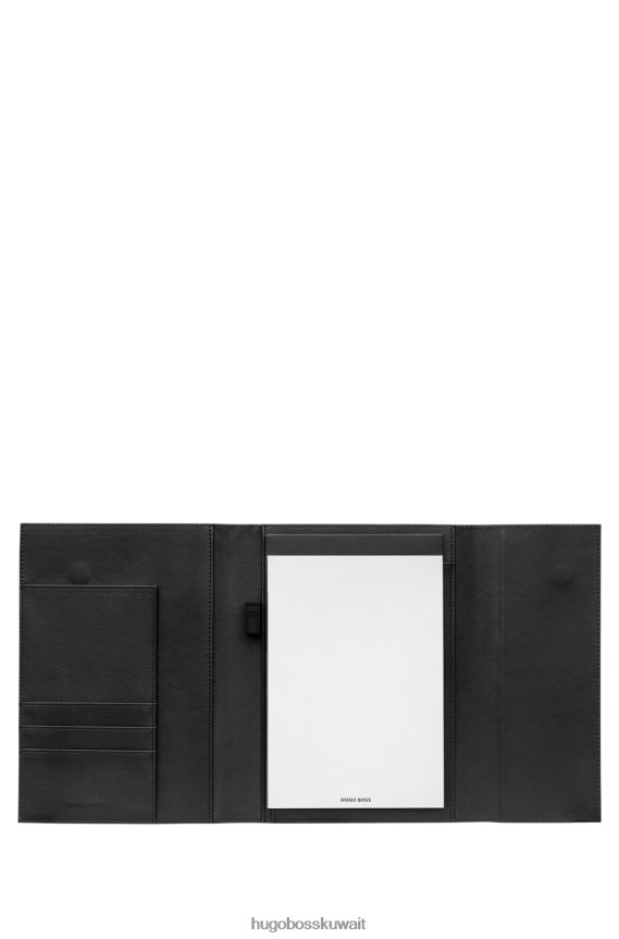 4TFNJN5733 أسود Hugo Boss مجلد مقاس A5 باللون الأسود من Hugo مصنوع من الجلد الصناعي مع هيكل مقلم
