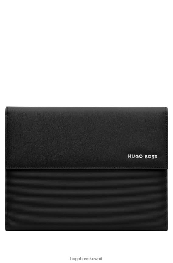4TFNJN5733 أسود Hugo Boss مجلد مقاس A5 باللون الأسود من Hugo مصنوع من الجلد الصناعي مع هيكل مقلم