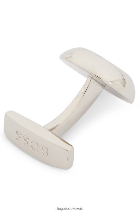 4TFNJN5736 فضة Hugo Boss أزرار أكمام مستديرة من Hugo مع شعار مصقول ولمسة نهائية فضية شديدة اللمعان