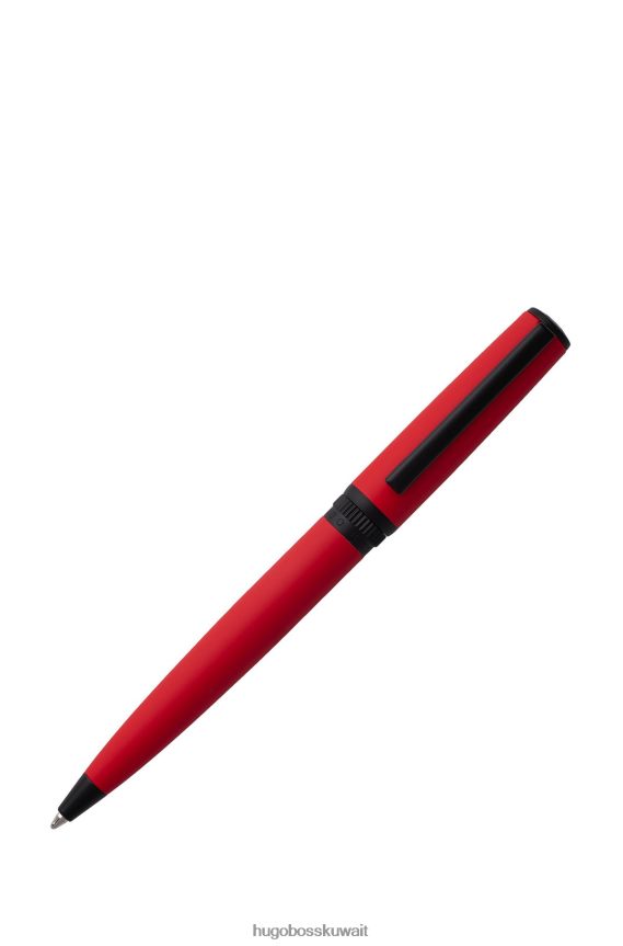 4TFNJN5737 أحمر Hugo Boss قلم حبر جاف بلمسة نهائية مطاطية حمراء وحلقة شعار هوغو باللون الأحمر