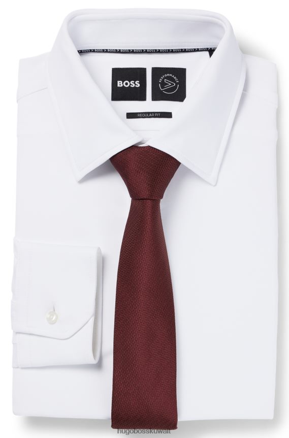 4TFNJN5738 بني غامق Hugo Boss ربطة عنق من الحرير الخالص باللون البني الداكن مع نمط هوغو منسوج من الجاكار