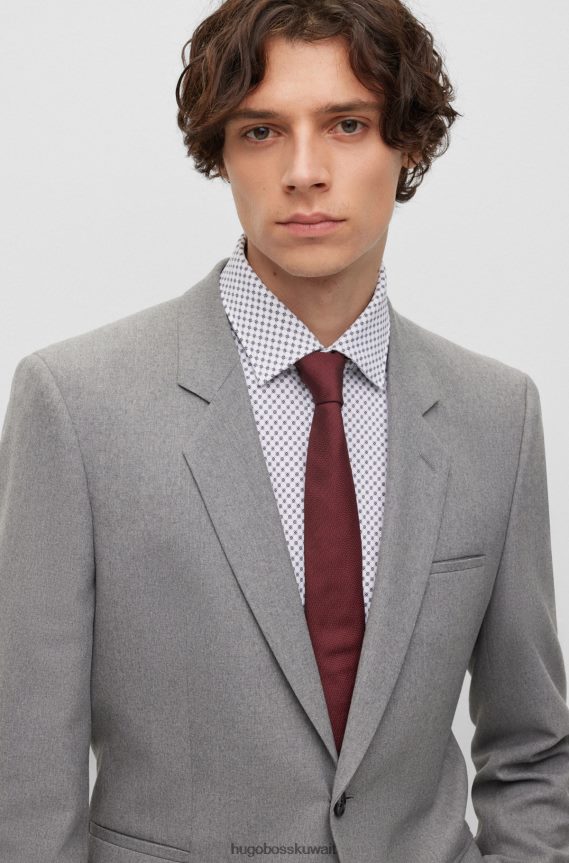 4TFNJN5738 بني غامق Hugo Boss ربطة عنق من الحرير الخالص باللون البني الداكن مع نمط هوغو منسوج من الجاكار