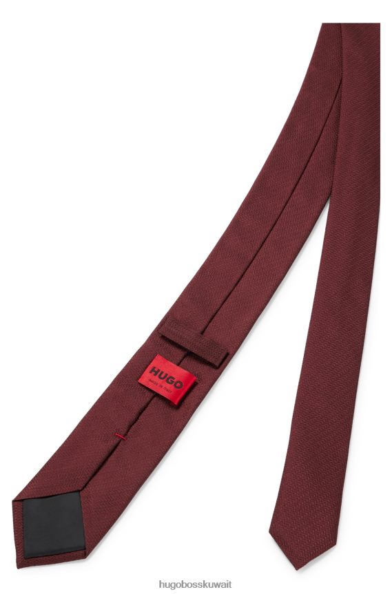 4TFNJN5738 بني غامق Hugo Boss ربطة عنق من الحرير الخالص باللون البني الداكن مع نمط هوغو منسوج من الجاكار