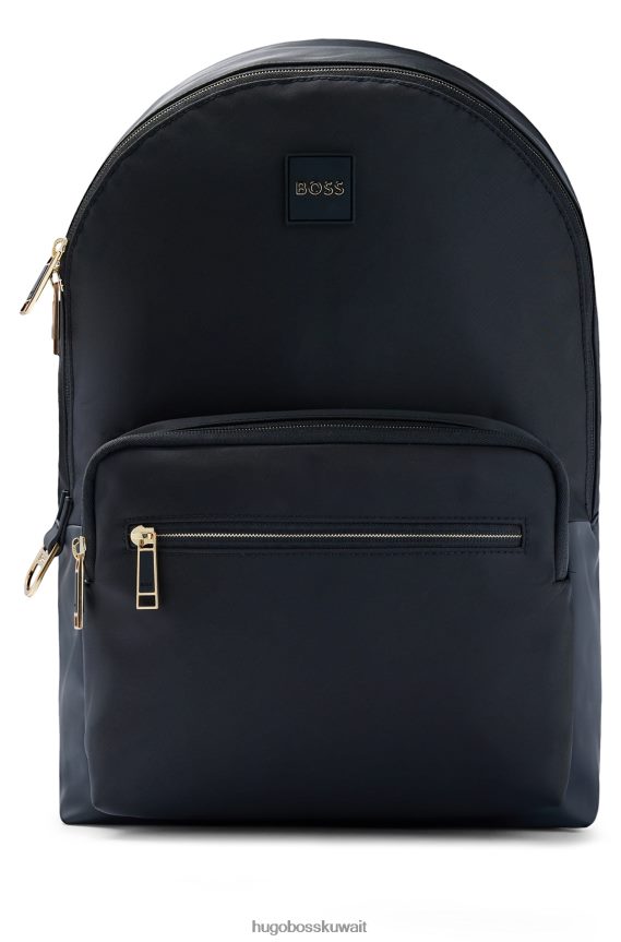 4TFNJN5739 أسود Hugo Boss حقيبة ظهر من النايلون المعاد تدويره مع حافظة سماعة رأس قابلة للفصل باللون الأسود