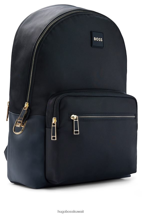 4TFNJN5739 أسود Hugo Boss حقيبة ظهر من النايلون المعاد تدويره مع حافظة سماعة رأس قابلة للفصل باللون الأسود