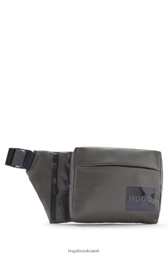 4TFNJN5740 أخضر غامق Hugo Boss حقيبة حزام هوغو بسحاب باللون الأخضر الداكن مصنوعة من القماش المطلي مع تفاصيل الشعار