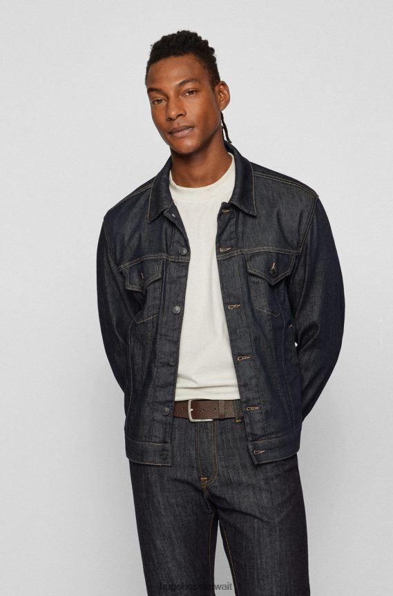 4TFNJN5742 بني غامق Hugo Boss حزام هوغو من الجلد الإيطالي المحبب مع إبزيم يحمل العلامة التجارية باللون البني الداكن