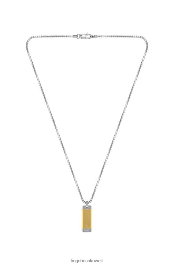4TFNJN5744 حزمة مسبقة متنوعة Hugo Boss قلادة متنوعة على شكل سلسلة مربعة مع قلادة هوغو باللونين الفضي والذهبي