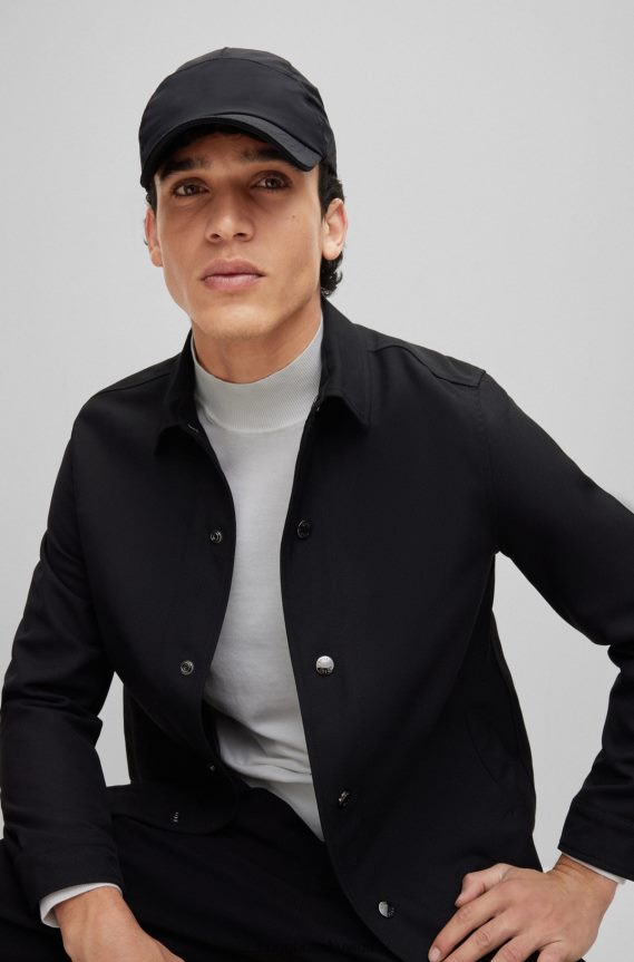 4TFNJN5745 أسود Hugo Boss قبعة من قماش البوبلين المطاطي x Matteo Berrettini مع شعار وشريط مميز