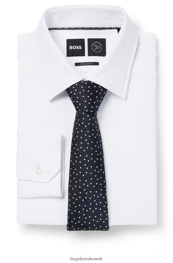 4TFNJN5747 أزرق غامق Hugo Boss ربطة عنق من حرير الجاكار مع زخارف منقطة بالكامل باللون الأزرق الداكن