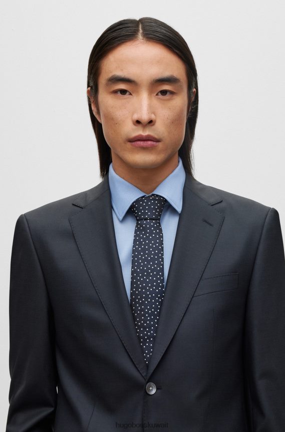 4TFNJN5747 أزرق غامق Hugo Boss ربطة عنق من حرير الجاكار مع زخارف منقطة بالكامل باللون الأزرق الداكن