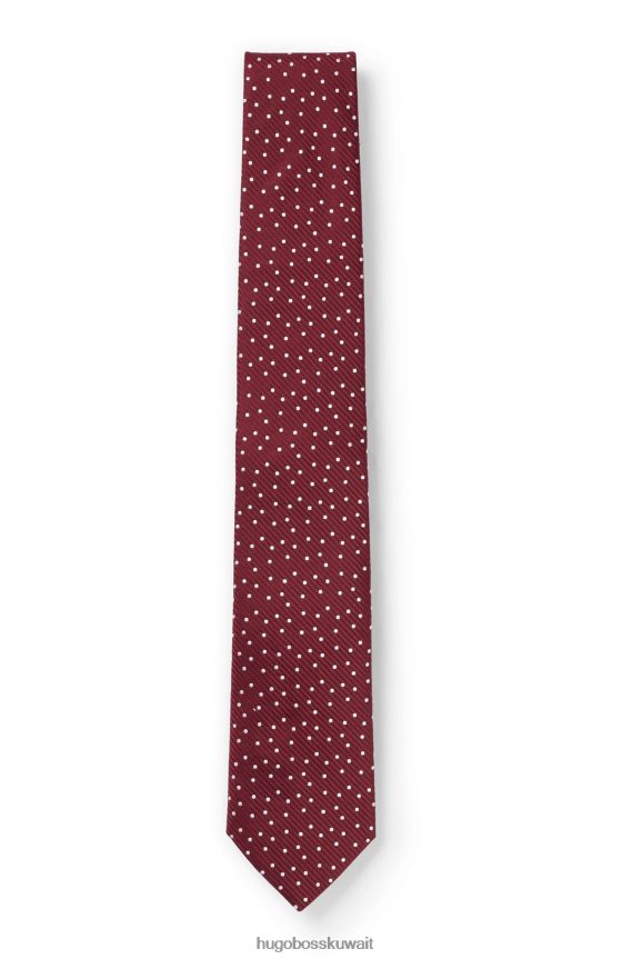 4TFNJN5748 احمر غامق Hugo Boss ربطة عنق من حرير هوغو جاكار باللون الأحمر الداكن مع نقش منقّط على كامل التصميم