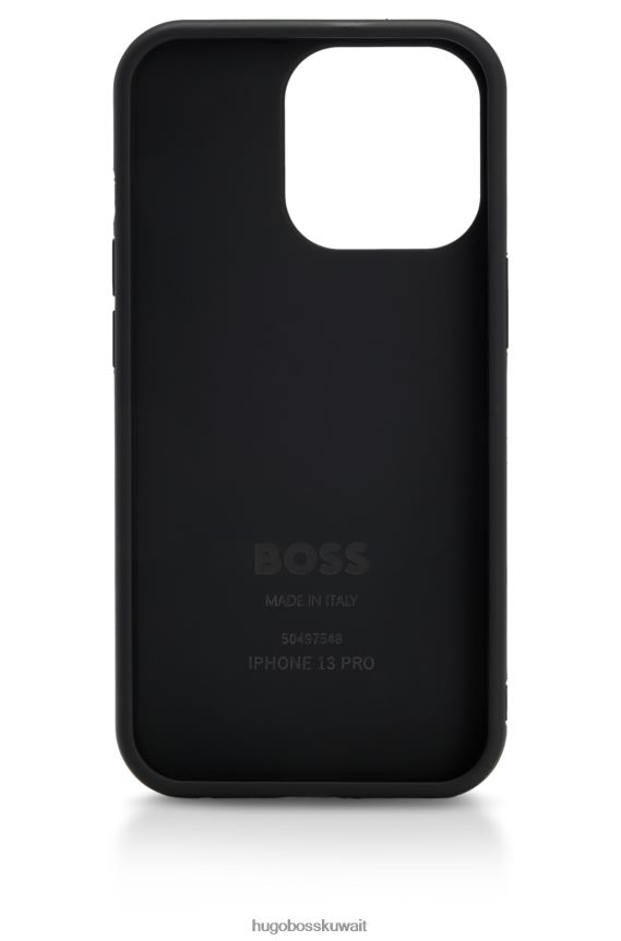 4TFNJN5749 منقوشة Hugo Boss حافظة هاتف iPhone 13 Pro مغطاة بالجلد ومزخرفة بنمط Hugo مع حروف واحدة على كامل التصميم