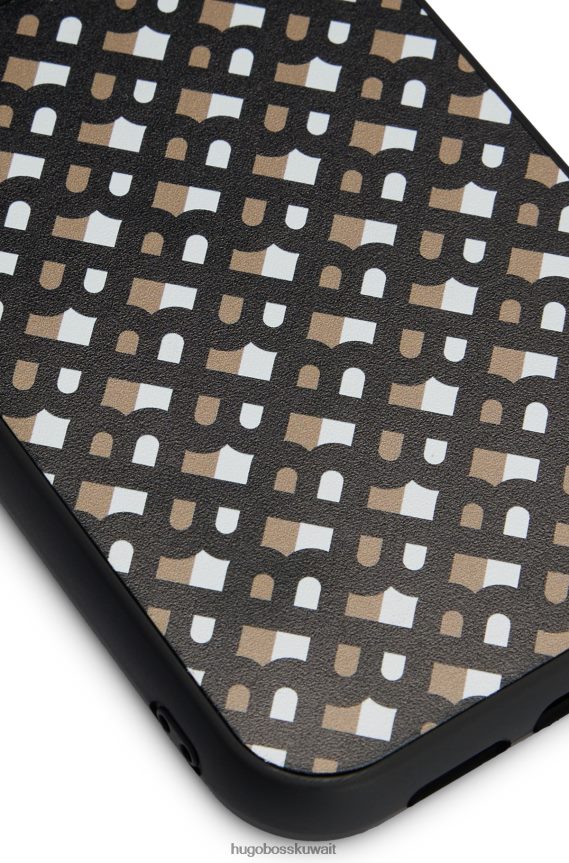 4TFNJN5749 منقوشة Hugo Boss حافظة هاتف iPhone 13 Pro مغطاة بالجلد ومزخرفة بنمط Hugo مع حروف واحدة على كامل التصميم