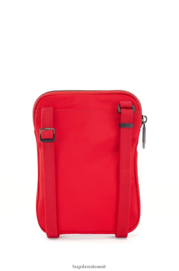 4TFNJN5753 أحمر Hugo Boss حقيبة رقبة من النايلون المعاد تدويره مع شعار هوغو باللون الأحمر اللامع