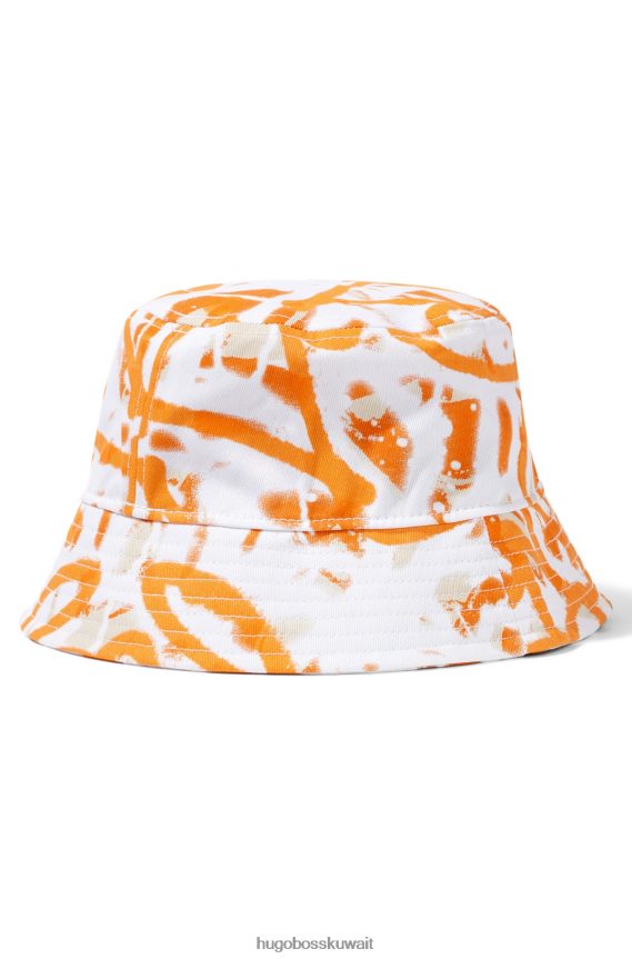 4TFNJN5755 البرتقالي Hugo Boss قبعة دلو باللون البرتقالي من Hugo Graffiti Artwork مصنوعة من نسيج قطني مضلع