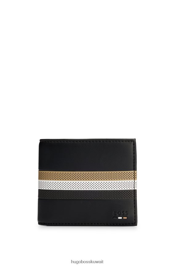 4TFNJN5759 أسود Hugo Boss محفظة من الجلد الصناعي مع شريط أسود مثقوب من هوغو