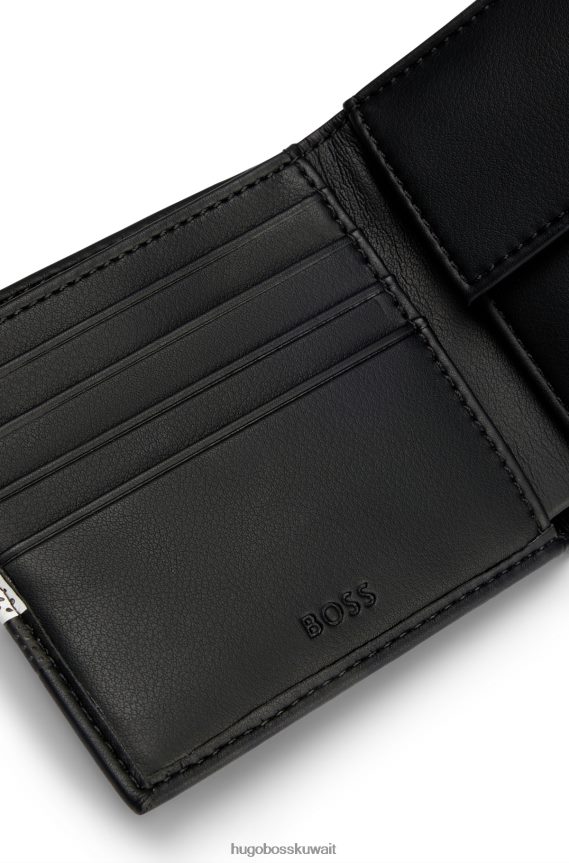 4TFNJN5759 أسود Hugo Boss محفظة من الجلد الصناعي مع شريط أسود مثقوب من هوغو