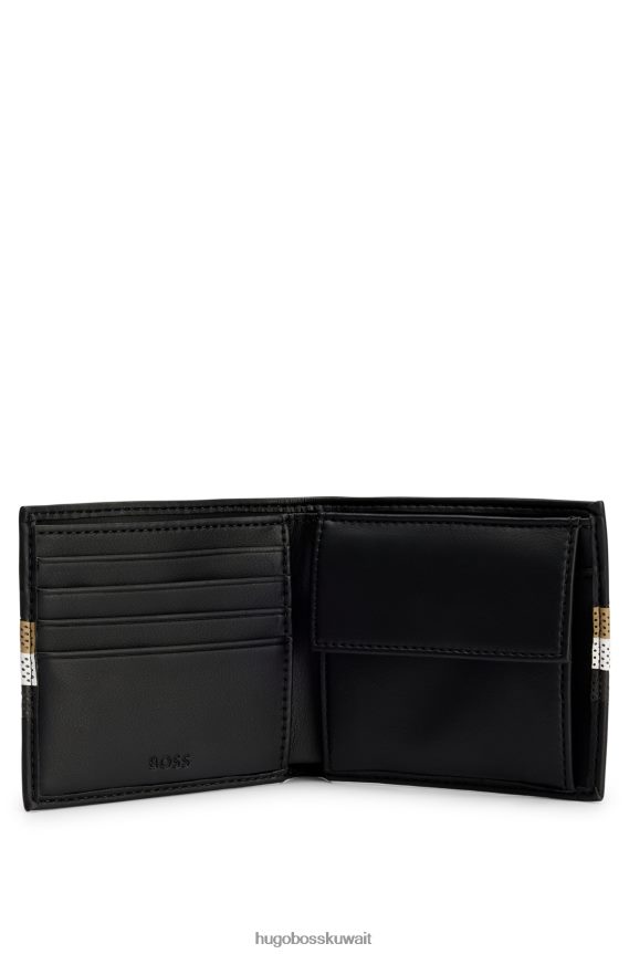 4TFNJN5759 أسود Hugo Boss محفظة من الجلد الصناعي مع شريط أسود مثقوب من هوغو