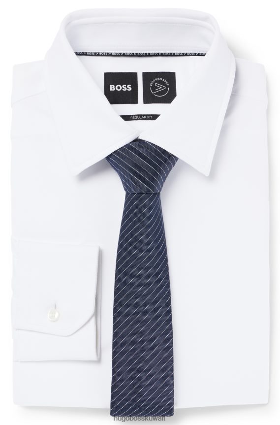 4TFNJN5763 أزرق غامق Hugo Boss ربطة عنق هوغو باللون الأزرق الداكن مصنوعة من ألياف وحرير معاد تدويرها