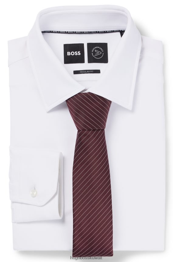 4TFNJN5764 احمر غامق Hugo Boss ربطة عنق هوغو حمراء داكنة مخططة قطريًا من الألياف المعاد تدويرها والحرير