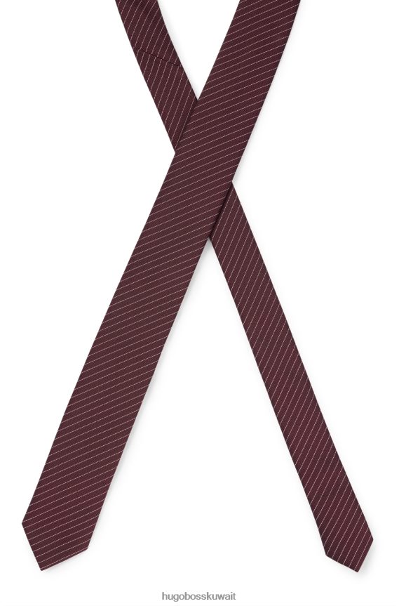 4TFNJN5764 احمر غامق Hugo Boss ربطة عنق هوغو حمراء داكنة مخططة قطريًا من الألياف المعاد تدويرها والحرير