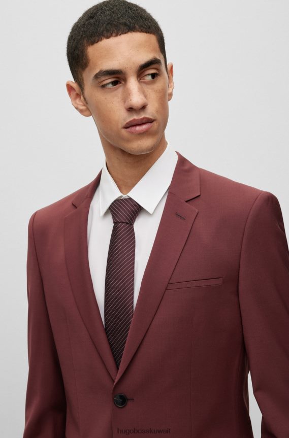 4TFNJN5764 احمر غامق Hugo Boss ربطة عنق هوغو حمراء داكنة مخططة قطريًا من الألياف المعاد تدويرها والحرير