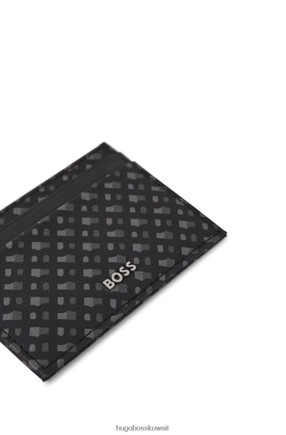 4TFNJN5769 أسود Hugo Boss حامل بطاقات بطبعة مونوغرام هوغو أسود من القماش الإيطالي المطلي